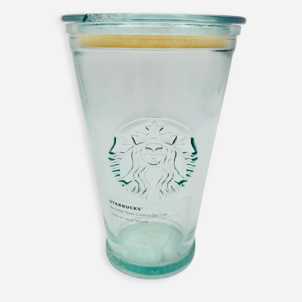Starbucks Recycled Glass Cold to Go Cup 16oz Green Tumbler Lid SPAIN Logo Eco